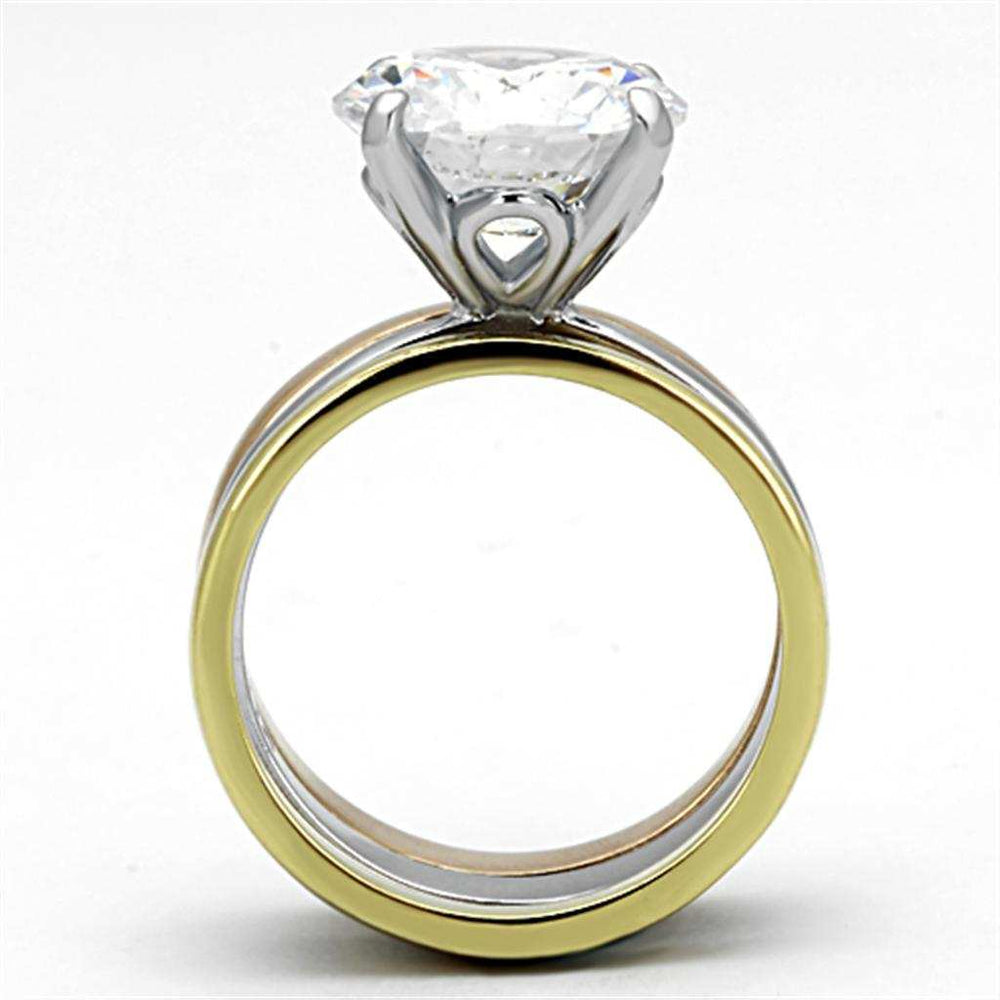 TK963 - Three Tone (IP Gold & IP Rose Gold & High Polished) Stainless Steel Ring with AAA Grade CZ in Clear - Alamode - Flyclothing LLC