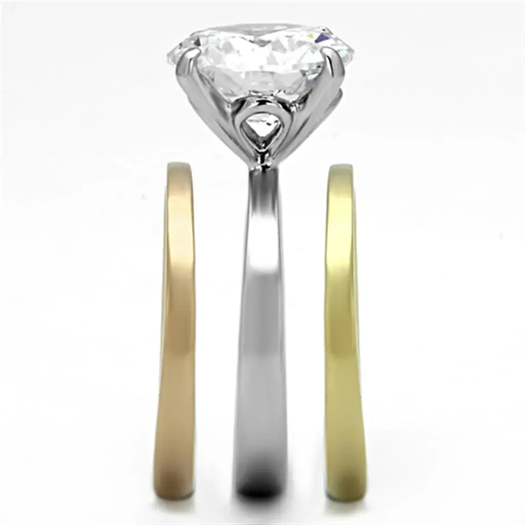 TK963 - Three Tone (IP Gold & IP Rose Gold & High Polished) Stainless Steel Ring with AAA Grade CZ in Clear - Alamode - Flyclothing LLC