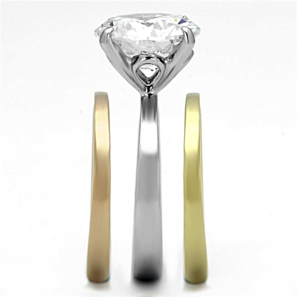 TK963 - Three Tone (IP Gold & IP Rose Gold & High Polished) Stainless Steel Ring with AAA Grade CZ in Clear - Alamode - Flyclothing LLC