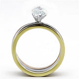 TK964 - Three Tone IPÃ¯Â¼Ë†IP Gold & IP Rose Gold & High Polished) Stainless Steel Ring with AAA Grade CZ  in Clear - Alamode