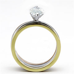 TK964 - Three Tone IPÃ¯Â¼Ë†IP Gold & IP Rose Gold & High Polished) Stainless Steel Ring with AAA Grade CZ  in Clear