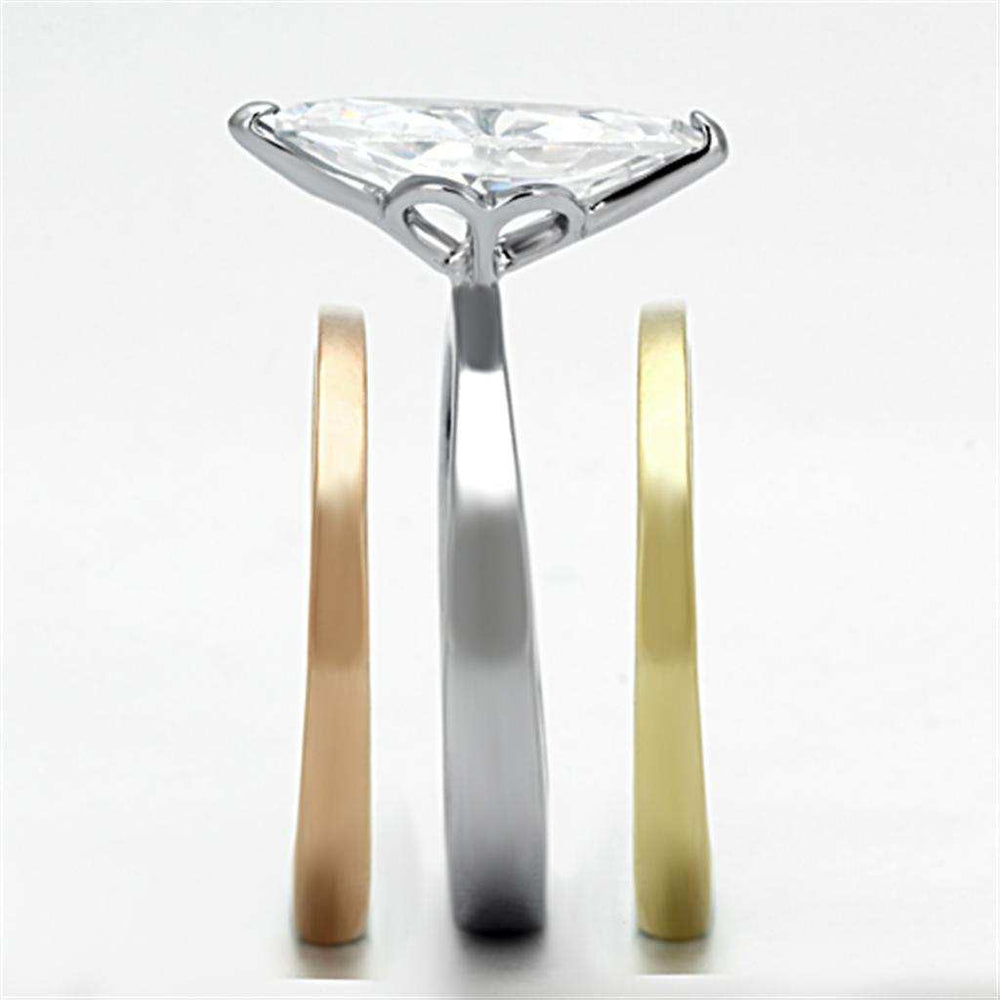 TK964 - Three Tone IPÃ¯Â¼Ë†IP Gold & IP Rose Gold & High Polished) Stainless Steel Ring with AAA Grade CZ in Clear - Alamode - Flyclothing LLC