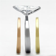 TK964 - Three Tone IPÃ¯Â¼Ë†IP Gold & IP Rose Gold & High Polished) Stainless Steel Ring with AAA Grade CZ  in Clear