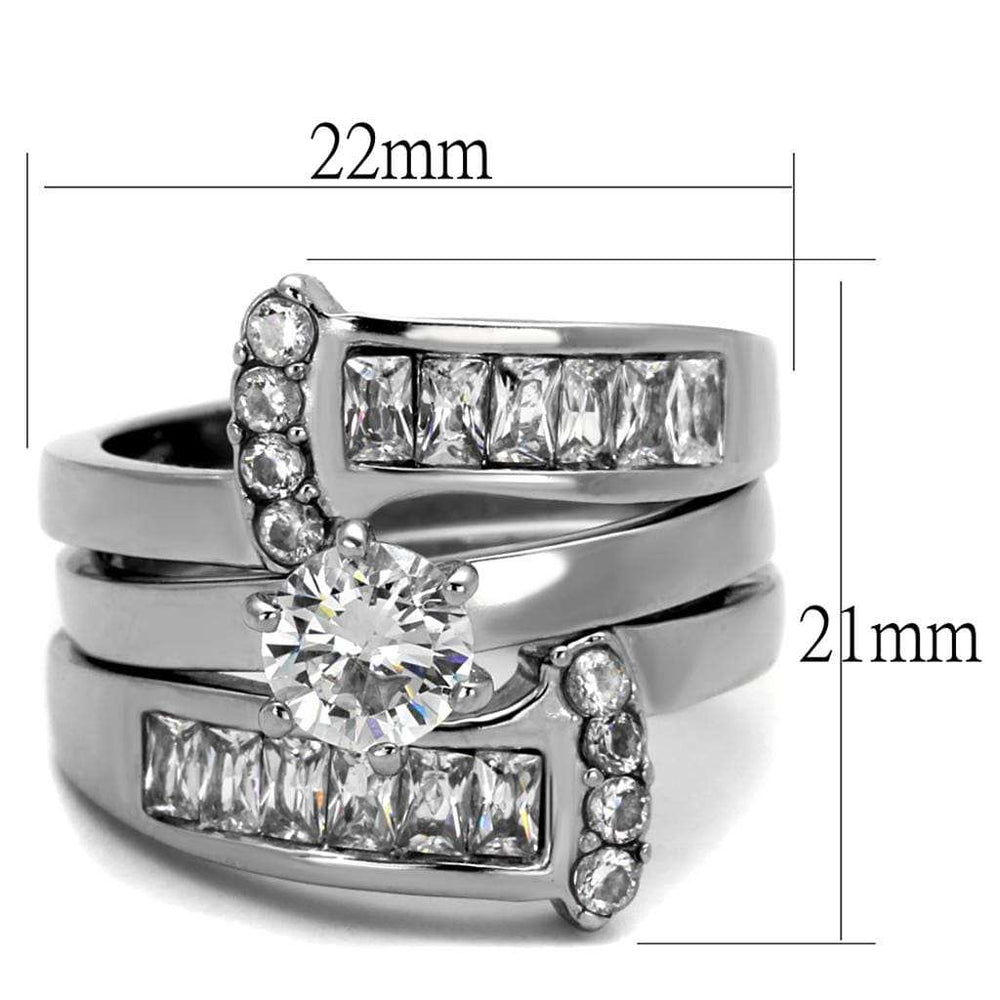 TK976 - High polished (no plating) Stainless Steel Ring with AAA Grade CZ in Clear - Alamode - Flyclothing LLC