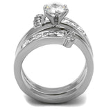 TK976 - High polished (no plating) Stainless Steel Ring with AAA Grade CZ  in Clear - Alamode