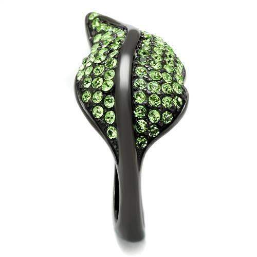 TK985LJ - IP Light Black (IP Gun) Stainless Steel Ring with Top Grade Crystal in Peridot - Alamode - Flyclothing LLC