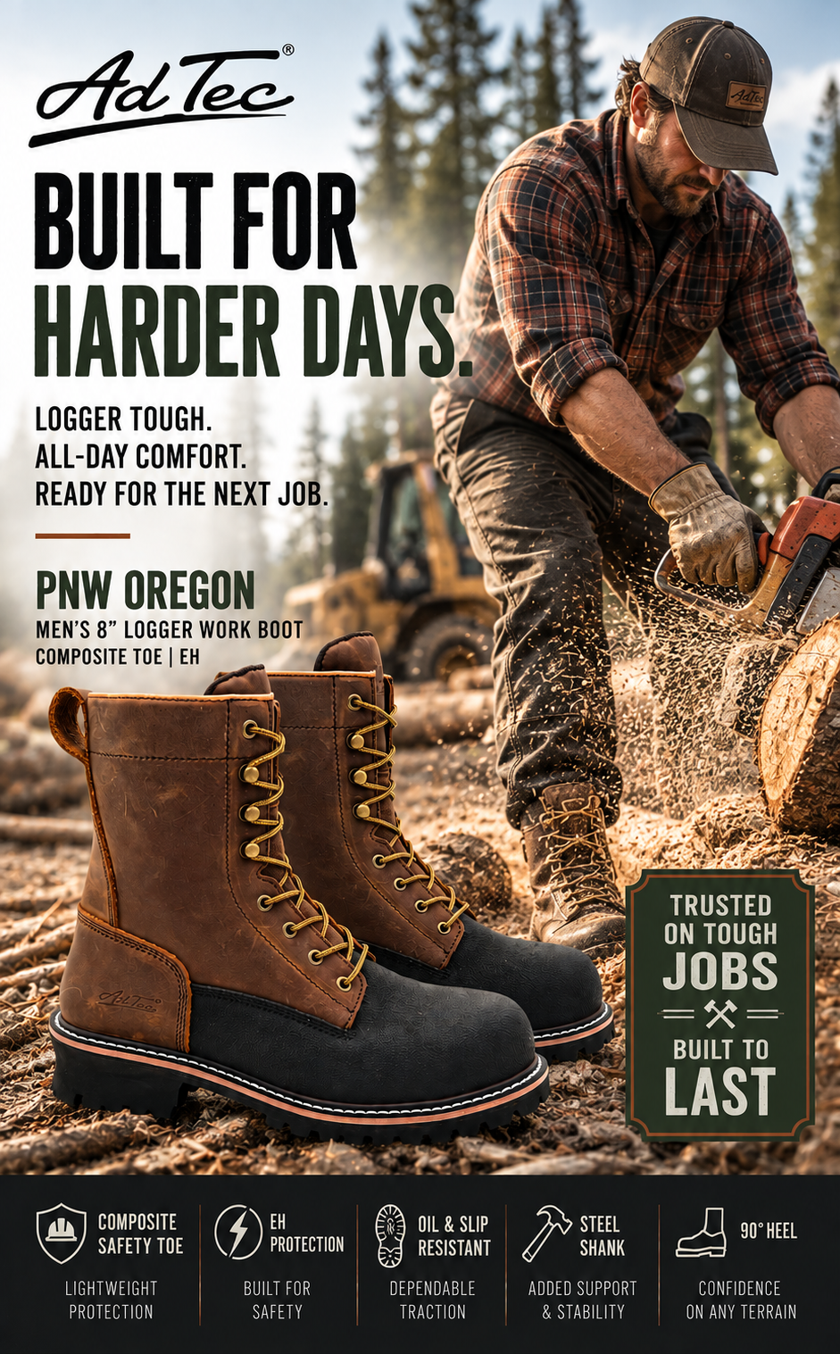 AdTec PNW Oregon Men's 8" Logger Boot – Brown/Black | TN1002 - AdTec - Flyclothing LLC