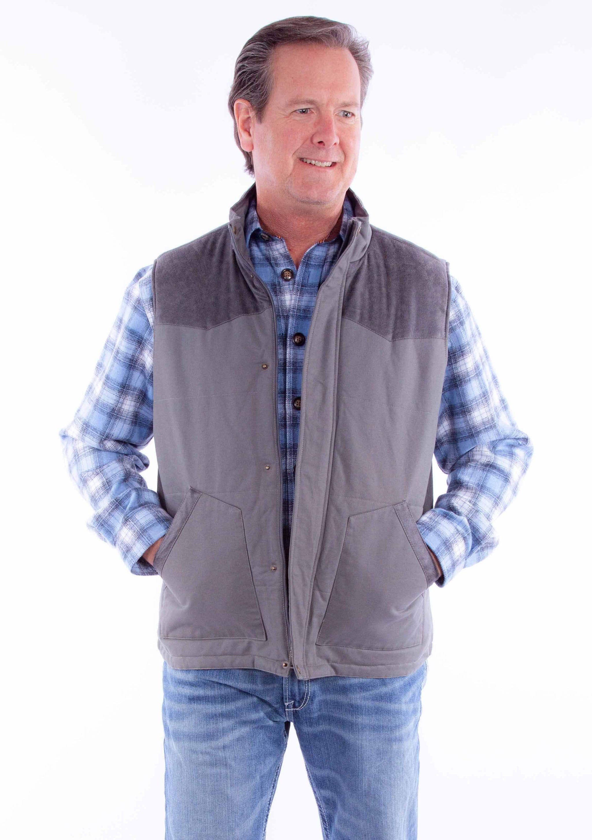 Scully Leather Charcoal Canvas Vest W/Quilted Plaid Lining - Scully Leather - Flyclothing LLC