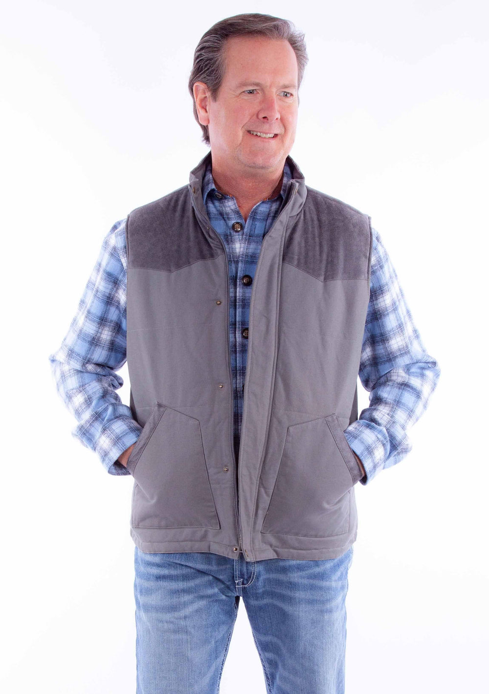 Scully Leather Charcoal Canvas Vest W/Quilted Plaid Lining - Scully Leather