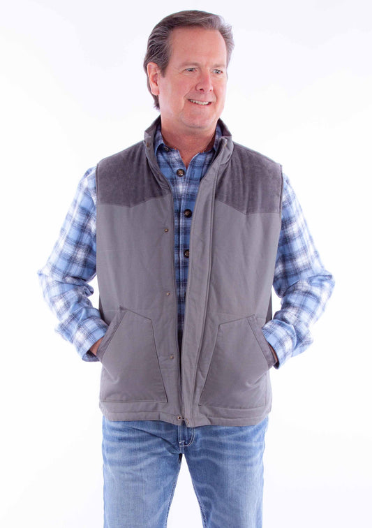 Scully Leather Charcoal Canvas Vest W/Quilted Plaid Lining