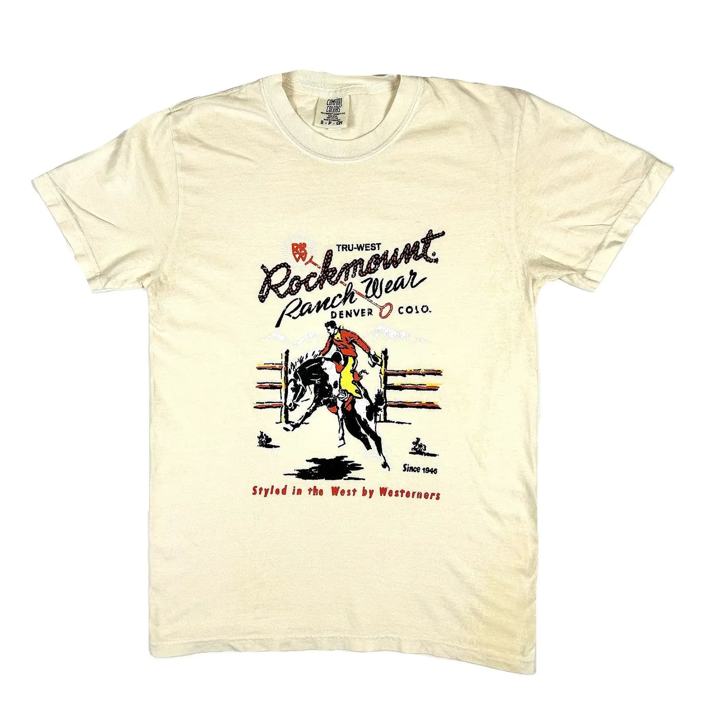 Rockmount Ranch Ware Men's Cream Rockmount Bronc 100% Cotton Western T-Shirt - Rockmount Clothing - Flyclothing LLC