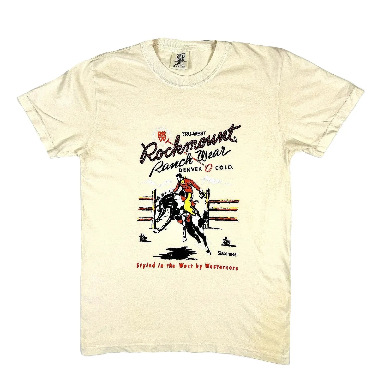 Rockmount Ranch Ware Men's Cream Rockmount Bronc 100% Cotton Western T-Shirt - Rockmount Clothing - Flyclothing LLC