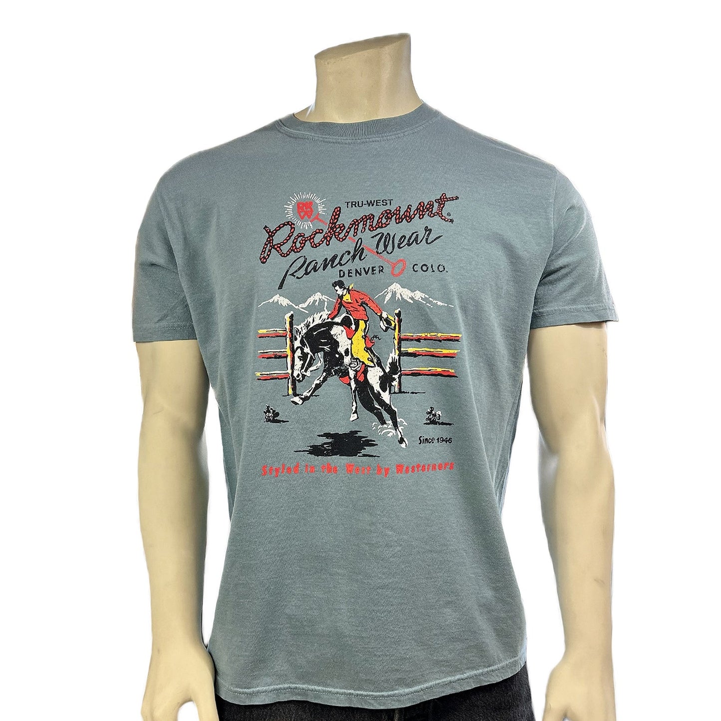 Men's Rockmount Bronc 100% Cotton Ice Blue Western T-Shirt - Rockmount Clothing - Flyclothing LLC