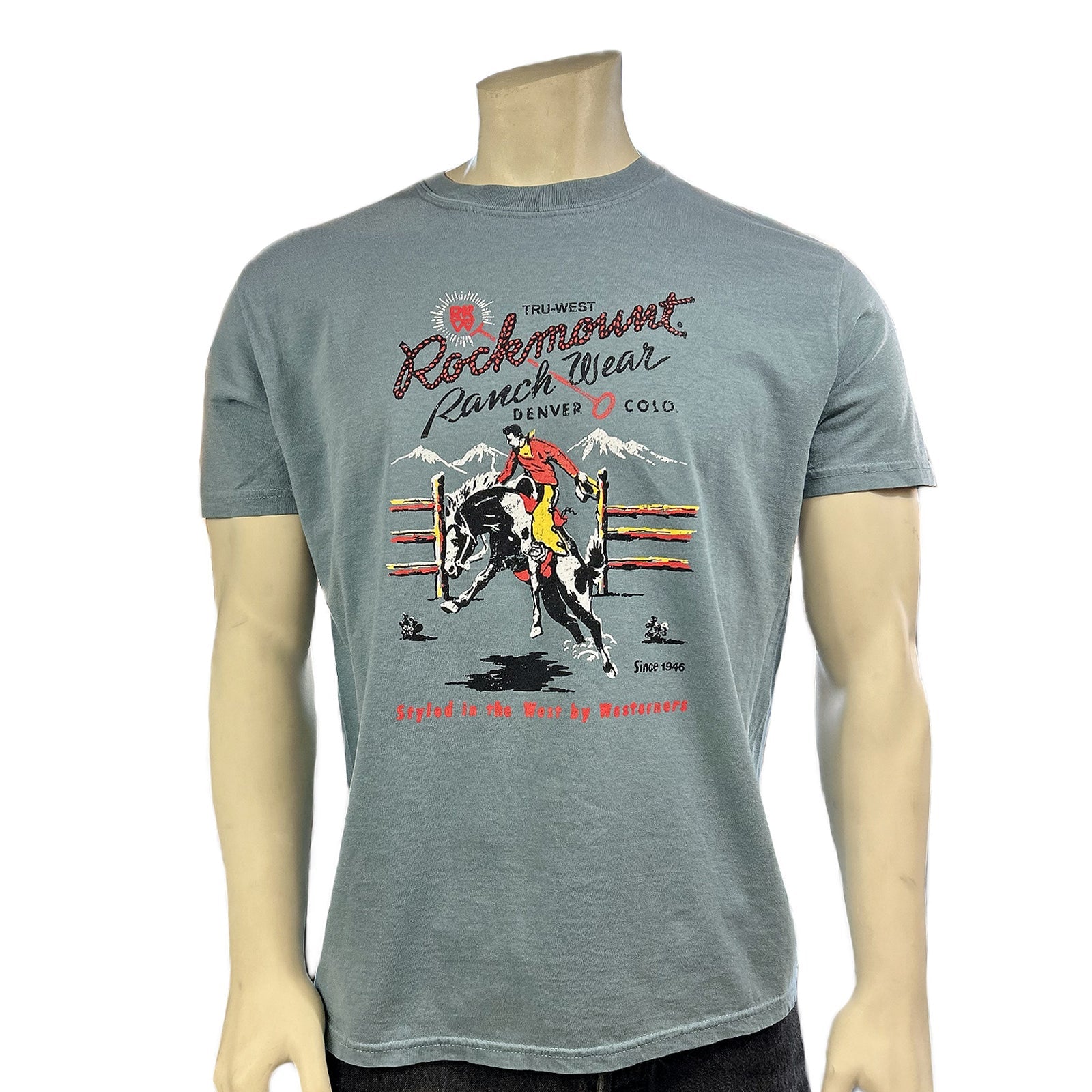 Men's Rockmount Bronc 100% Cotton Ice Blue Western T-Shirt - Rockmount Clothing - Flyclothing LLC