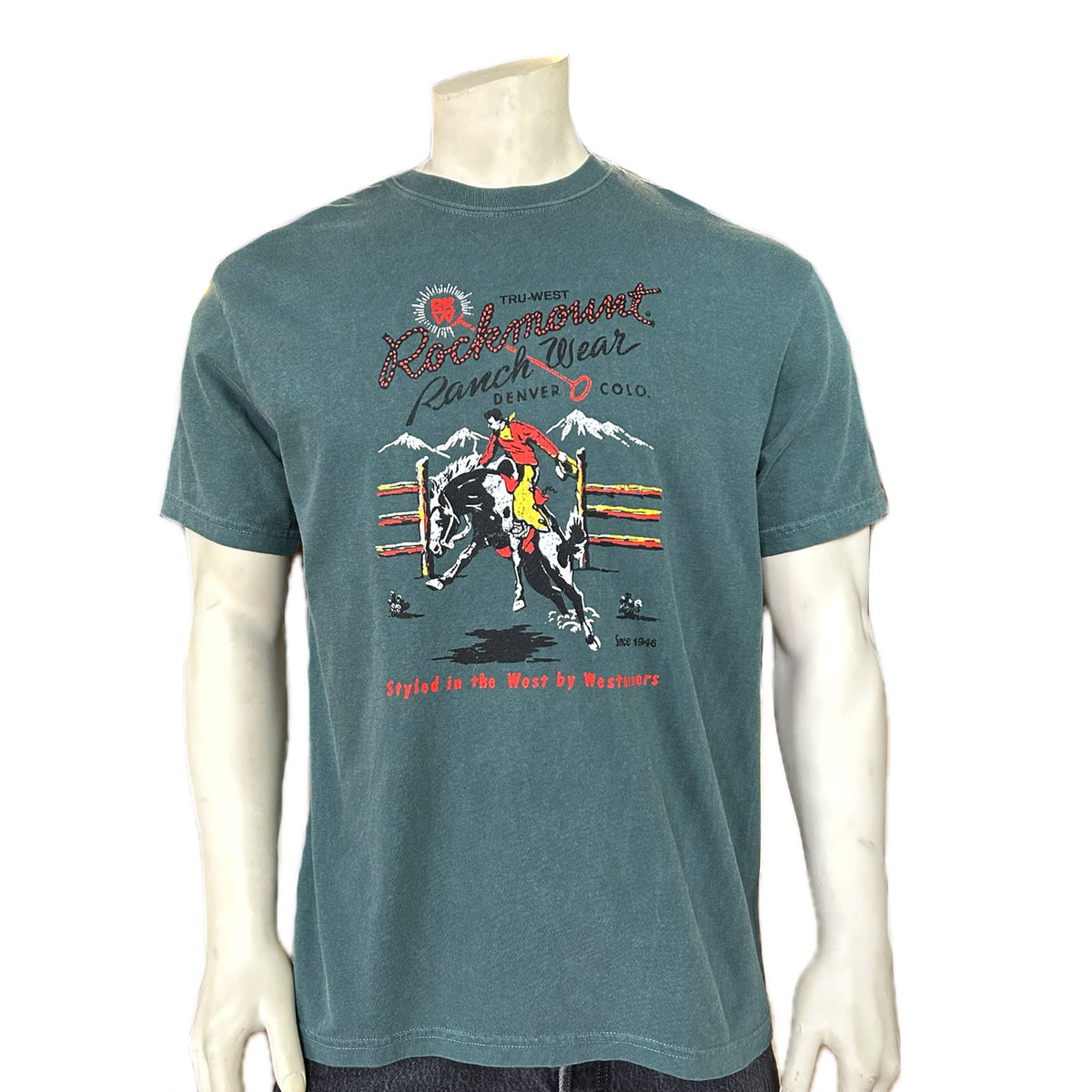 Rockmount Men's Teal Bronc 100% Cotton Western T-Shirt - Rockmount Clothing - Flyclothing LLC