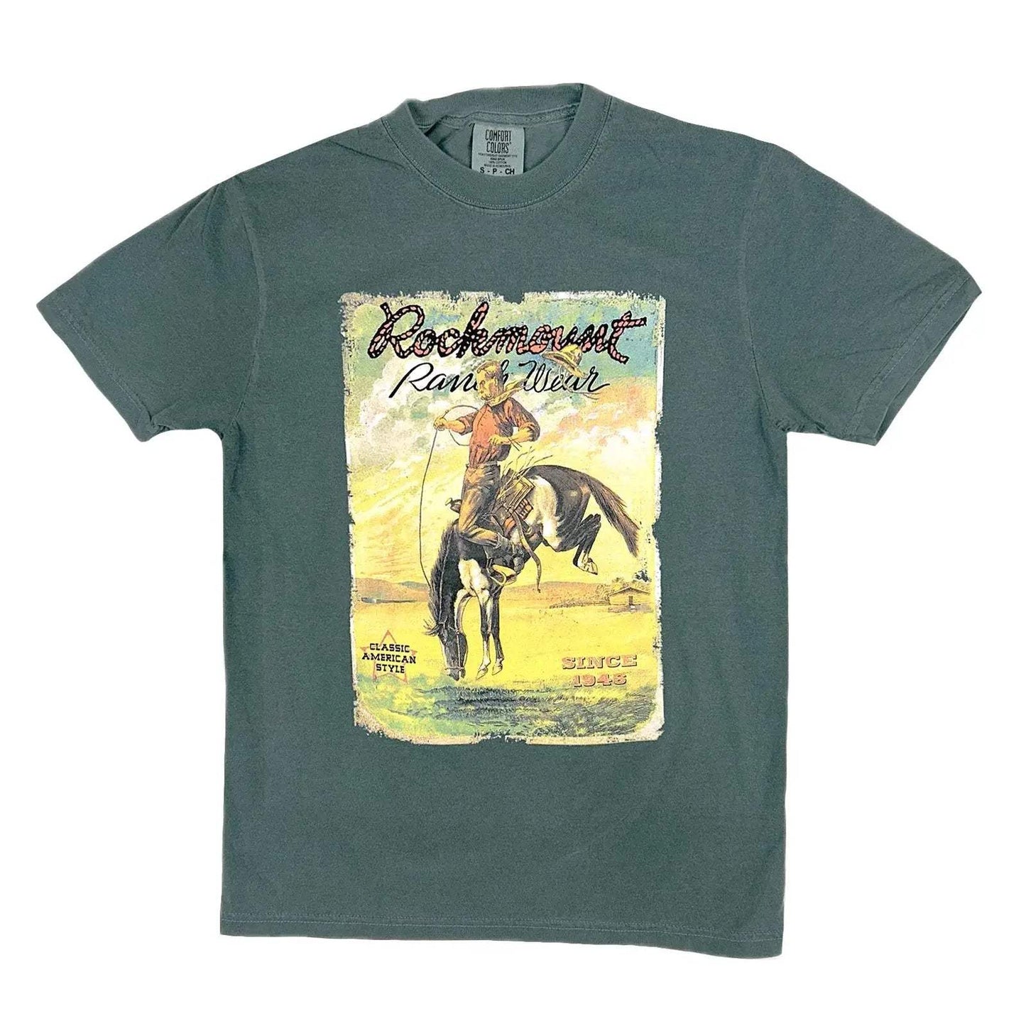 Rockmount Ranch Wear mens teal vintage bronc western t shirt - Rockmount Clothing - Flyclothing LLC