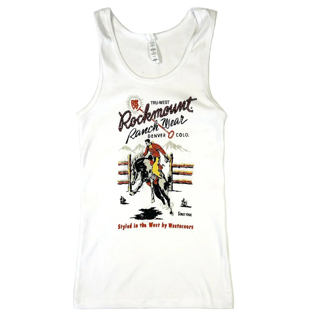 Rockmount Ranch Ware Women's Rockmount White Bronc 100% Cotton Western Tank Top - Rockmount Clothing - Flyclothing LLC