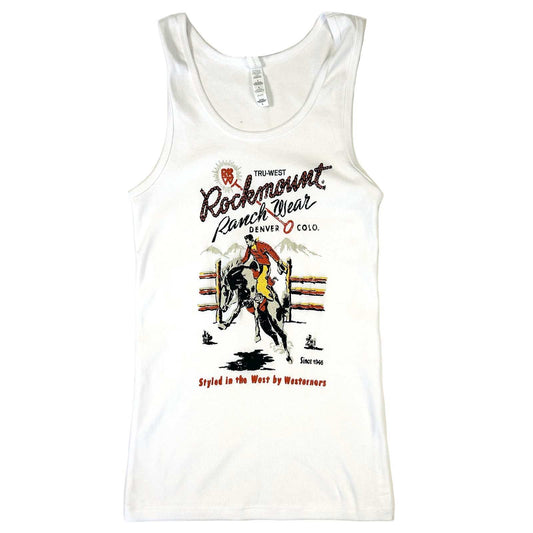 Rockmount Ranch Ware Women's Rockmount White Bronc 100% Cotton Western Tank Top - Rockmount Clothing - Flyclothing LLC