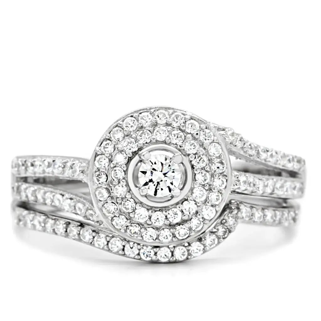 TS001 - Rhodium 925 Sterling Silver Ring with AAA Grade CZ in Clear - Alamode - Flyclothing LLC