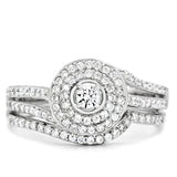 TS001 - Rhodium 925 Sterling Silver Ring with AAA Grade CZ  in Clear - Alamode