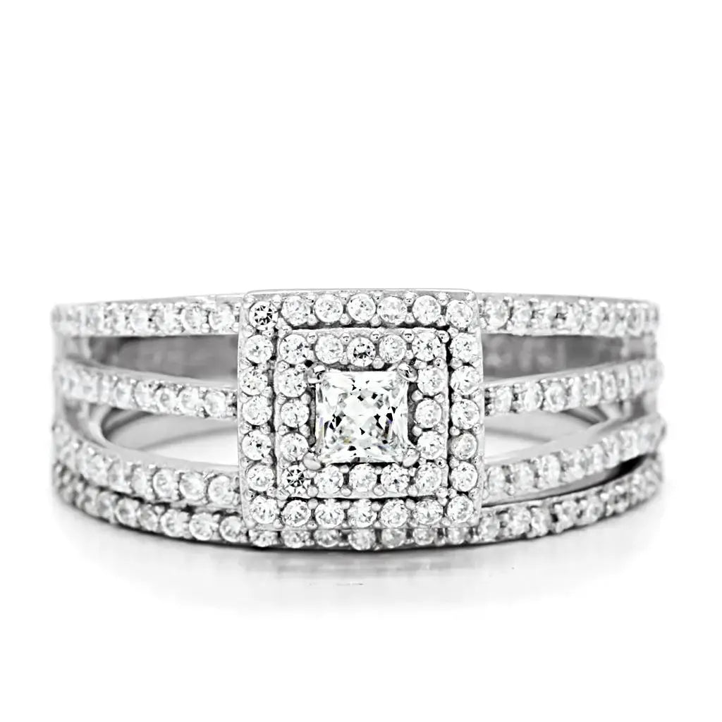 TS003 - Rhodium 925 Sterling Silver Ring with AAA Grade CZ in Clear - Alamode - Flyclothing LLC