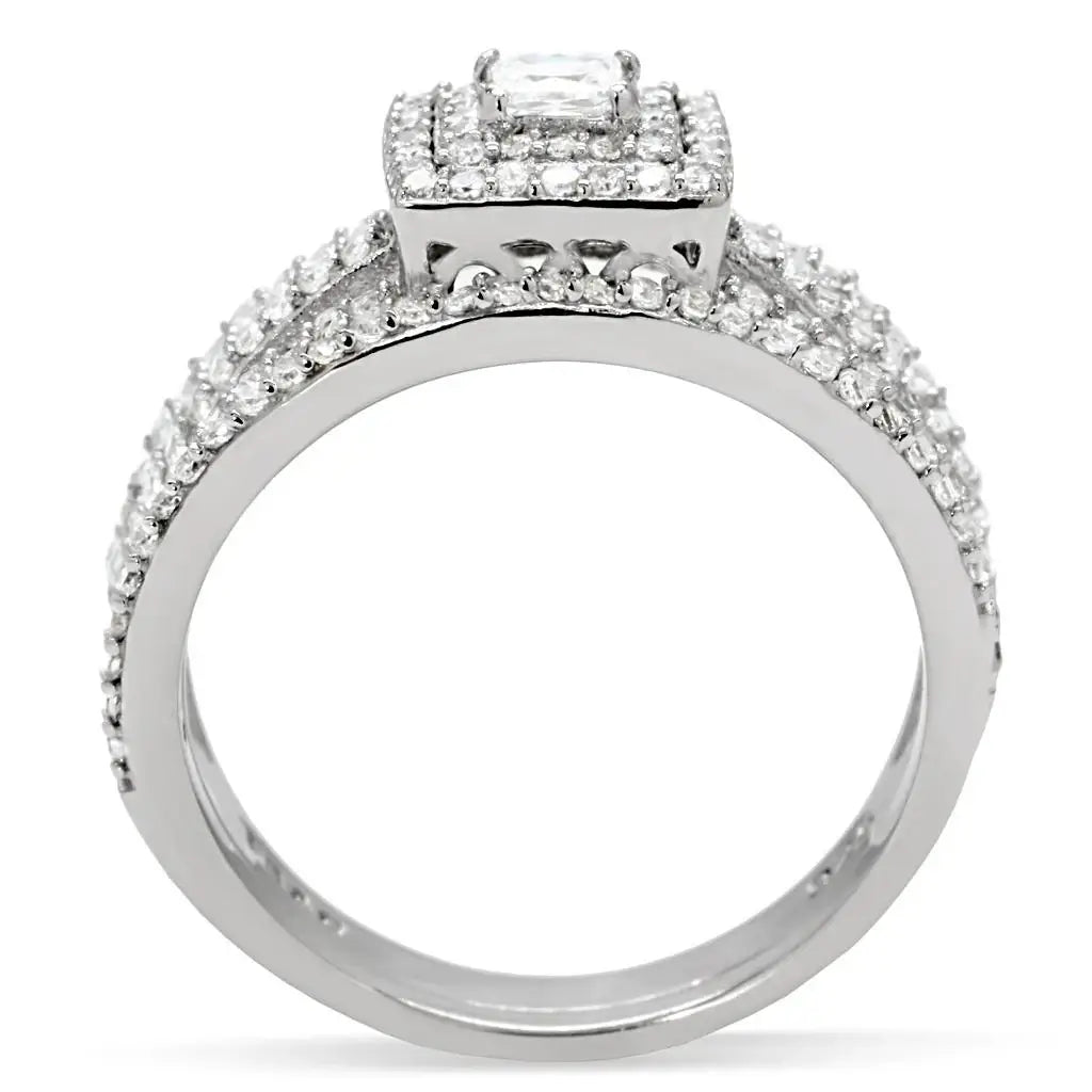 TS003 - Rhodium 925 Sterling Silver Ring with AAA Grade CZ in Clear - Alamode - Flyclothing LLC