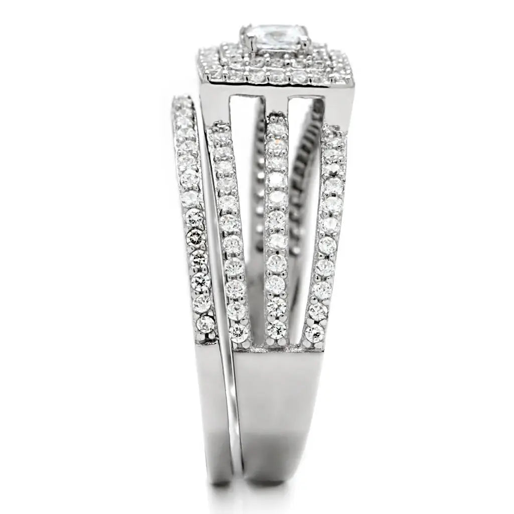 TS003 - Rhodium 925 Sterling Silver Ring with AAA Grade CZ in Clear - Alamode - Flyclothing LLC