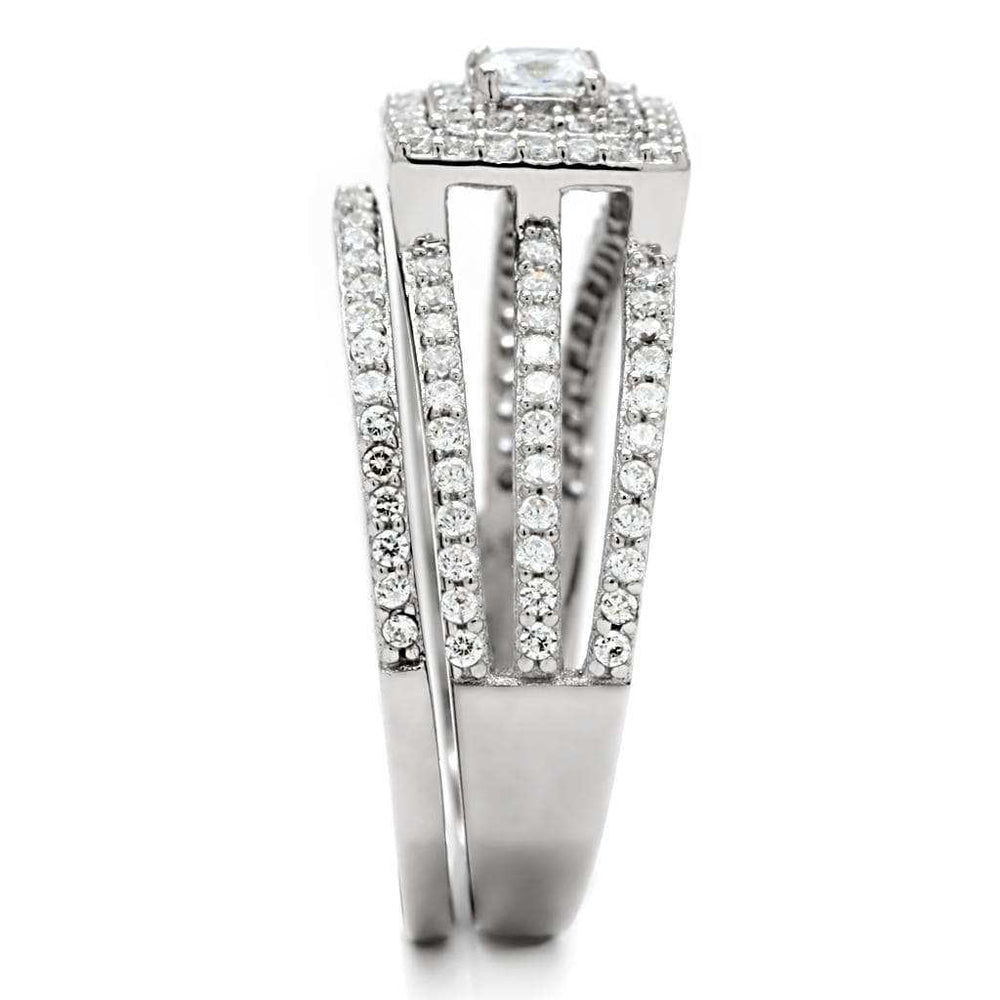 TS003 - Rhodium 925 Sterling Silver Ring with AAA Grade CZ in Clear - Alamode - Flyclothing LLC