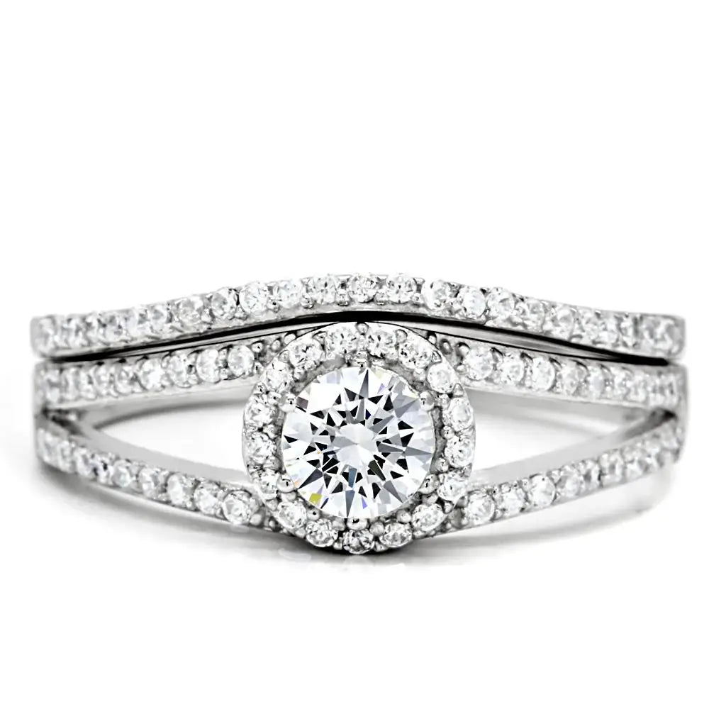 TS004 - Rhodium 925 Sterling Silver Ring with AAA Grade CZ in Clear - Alamode - Flyclothing LLC