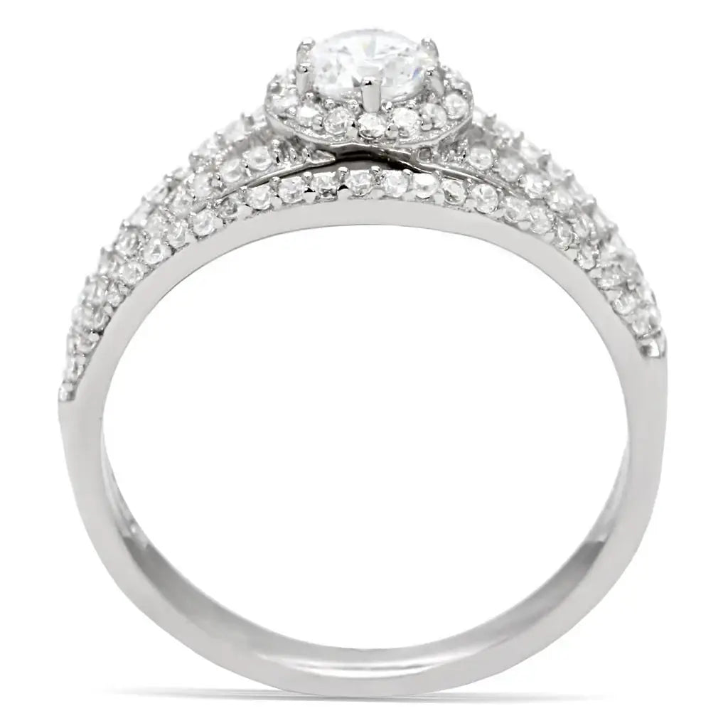 TS004 - Rhodium 925 Sterling Silver Ring with AAA Grade CZ in Clear - Alamode - Flyclothing LLC