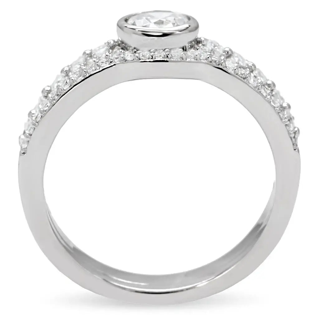 TS005 - Rhodium 925 Sterling Silver Ring with AAA Grade CZ in Clear - Alamode - Flyclothing LLC