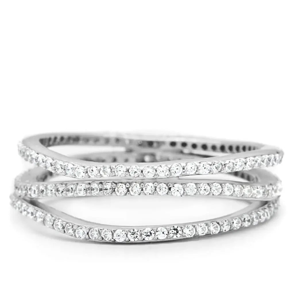 TS006 - Rhodium 925 Sterling Silver Ring with AAA Grade CZ in Clear - Alamode - Flyclothing LLC