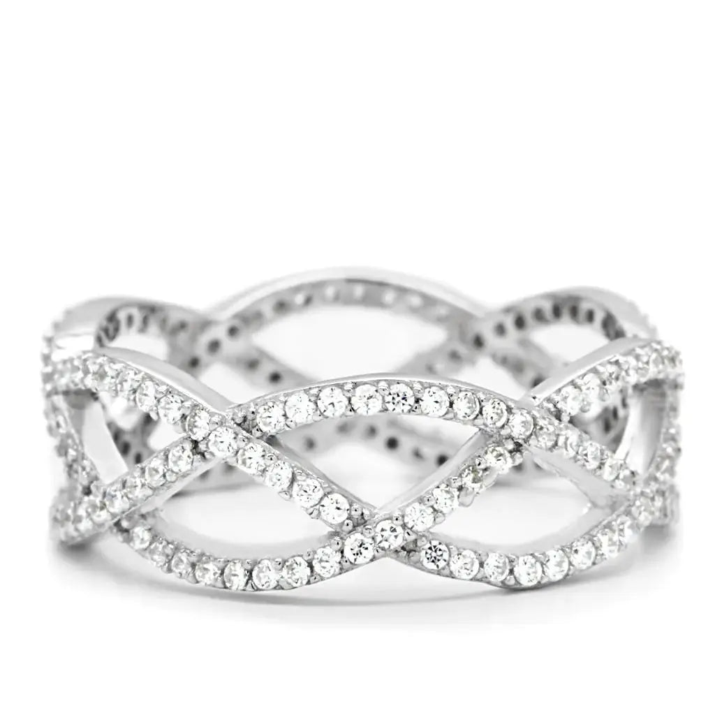 TS007 - Rhodium 925 Sterling Silver Ring with AAA Grade CZ in Clear - Alamode - Flyclothing LLC