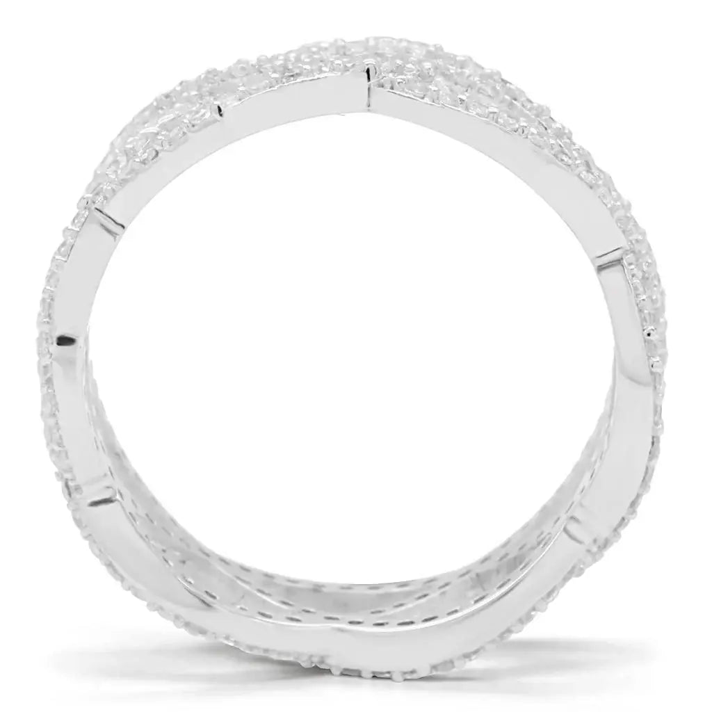 TS007 - Rhodium 925 Sterling Silver Ring with AAA Grade CZ in Clear - Alamode - Flyclothing LLC