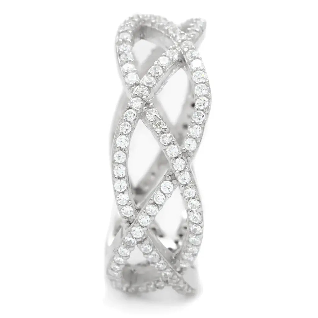 TS007 - Rhodium 925 Sterling Silver Ring with AAA Grade CZ in Clear - Alamode - Flyclothing LLC