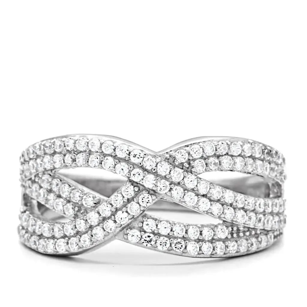 TS008 - Rhodium 925 Sterling Silver Ring with AAA Grade CZ in Clear - Alamode - Flyclothing LLC