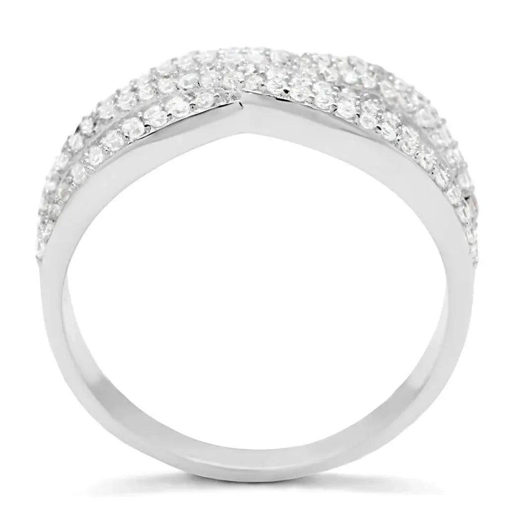 TS008 - Rhodium 925 Sterling Silver Ring with AAA Grade CZ in Clear - Alamode - Flyclothing LLC