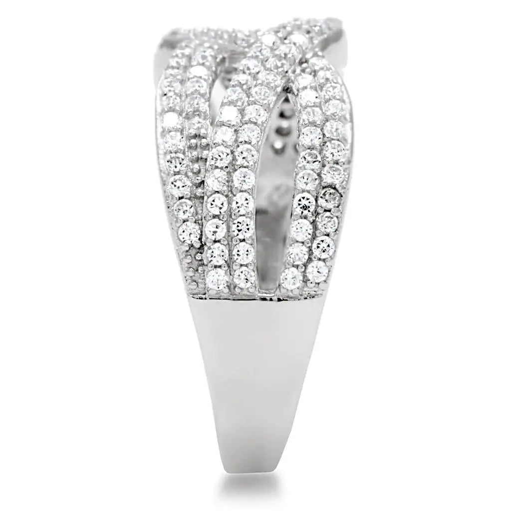 TS008 - Rhodium 925 Sterling Silver Ring with AAA Grade CZ in Clear - Alamode - Flyclothing LLC