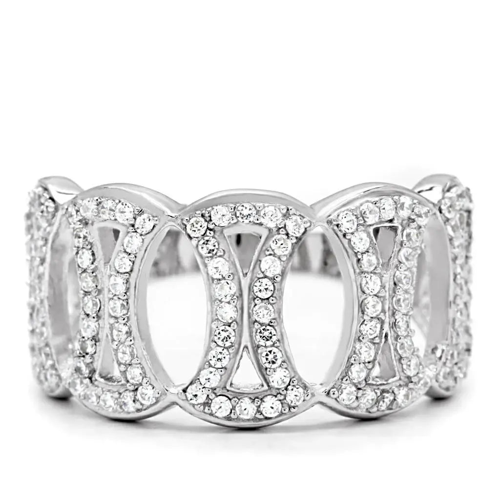 TS009 - Rhodium 925 Sterling Silver Ring with AAA Grade CZ in Clear - Alamode - Flyclothing LLC