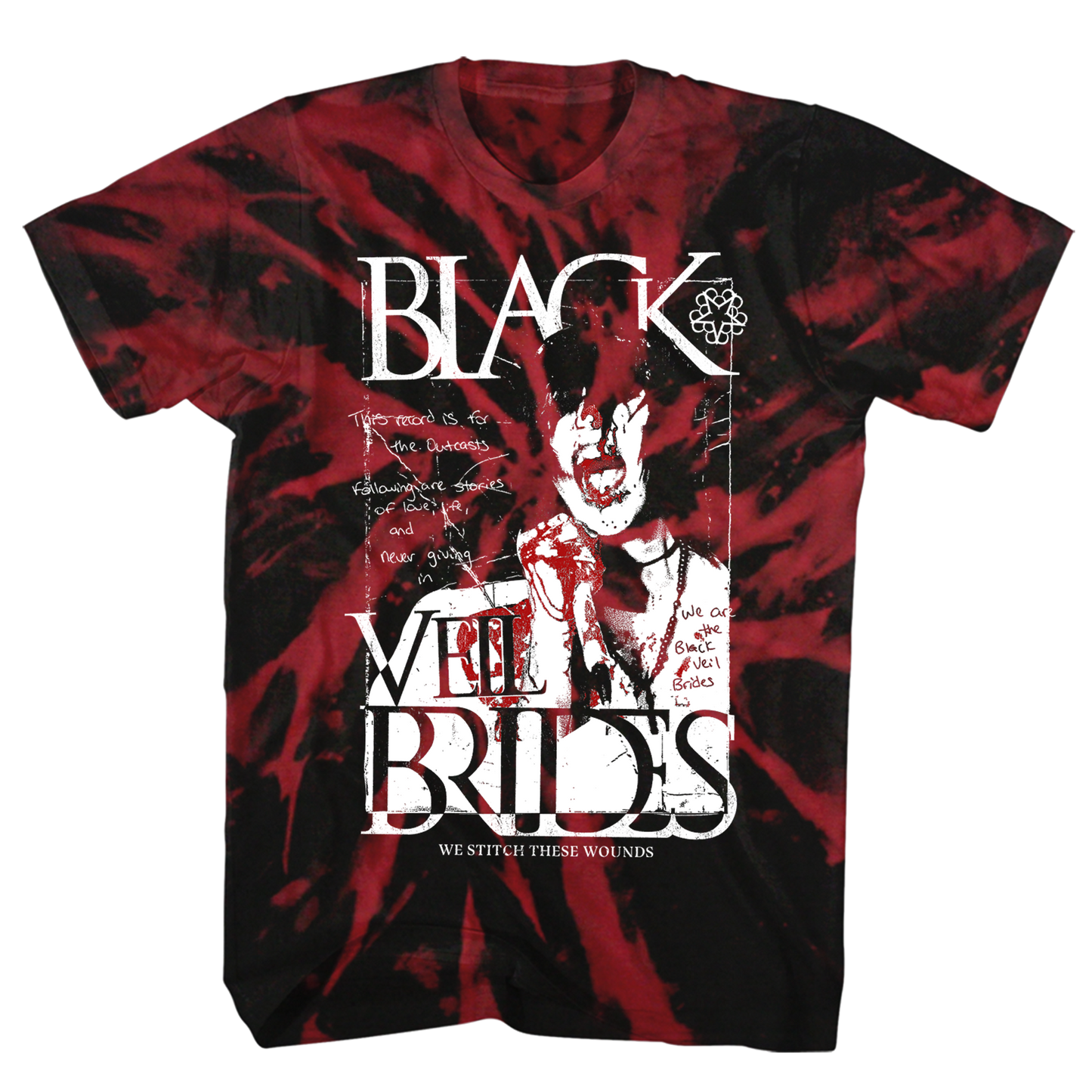 BLACK VEIL BRIDES BLODDY ANDY BLACK/RED SPIRAL WASH T-SHIRT