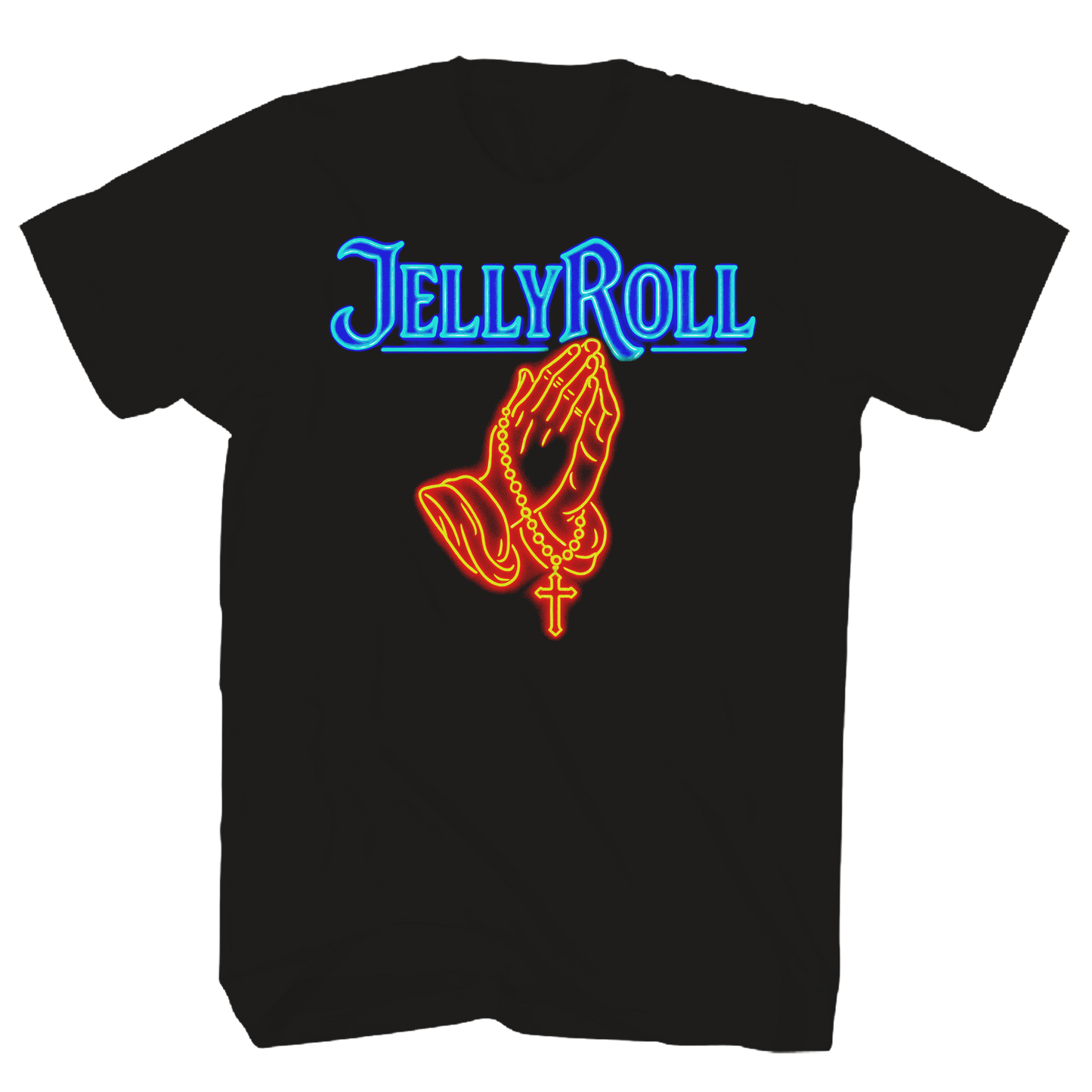 JELLY ROLL NEON PRAYING HANDS FRT/BACK BLACK T-SHIRT