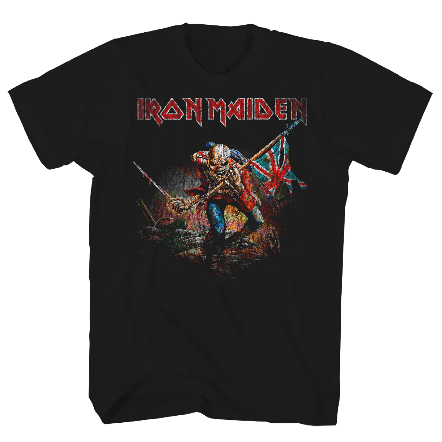 IRON MAIDEN TROOPER DISTRESSED PRINT BLACK T-SHIRT