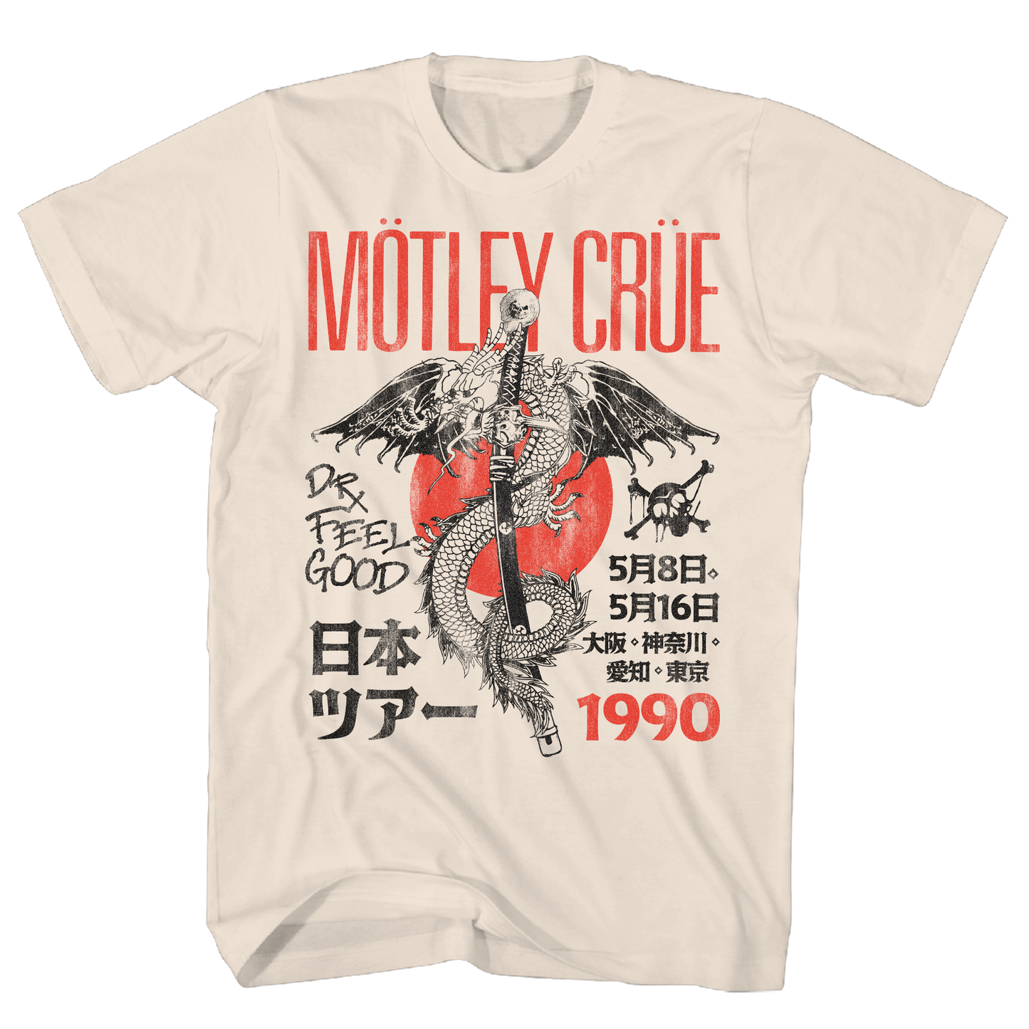 MOTLEY CRUE 1990 DR FEELGOOD KANJI NATURAL T-SHIRT