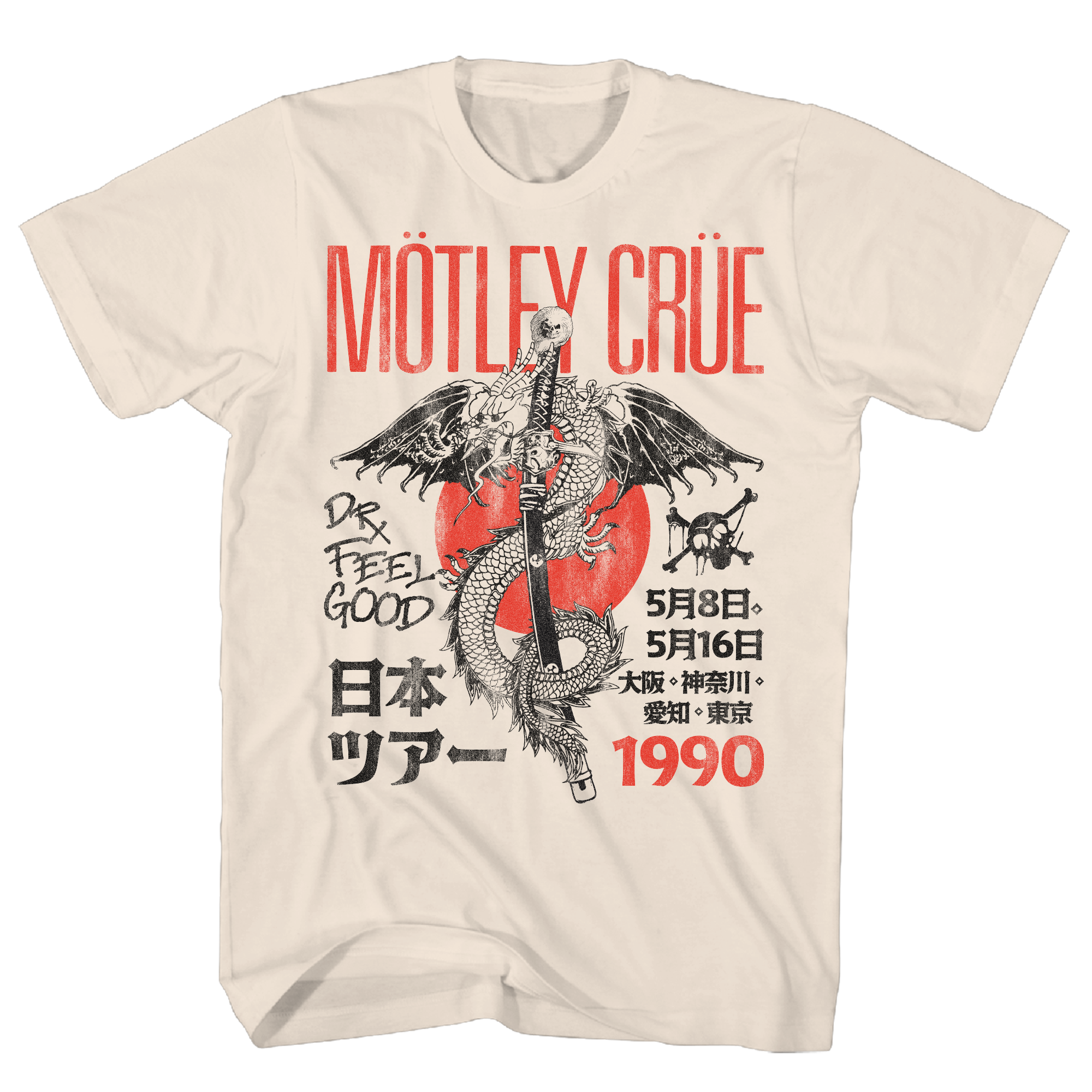 MOTLEY CRUE 1990 DR FEELGOOD KANJI NATURAL T-SHIRT