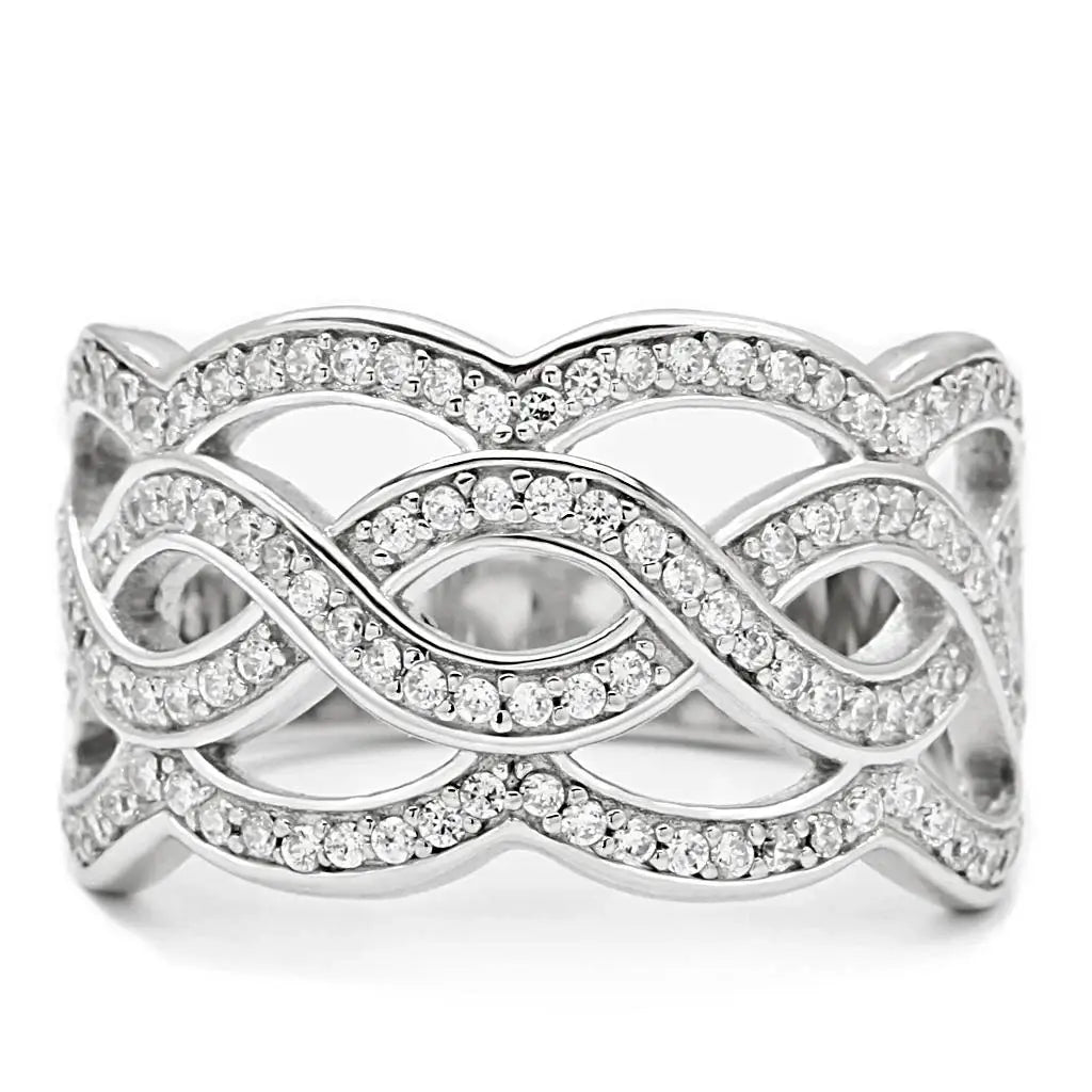 TS010 - Rhodium 925 Sterling Silver Ring with AAA Grade CZ in Clear - Alamode - Flyclothing LLC