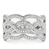 TS010 - Rhodium 925 Sterling Silver Ring with AAA Grade CZ  in Clear - Alamode