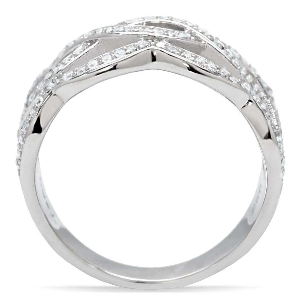 TS010 - Rhodium 925 Sterling Silver Ring with AAA Grade CZ in Clear - Alamode - Flyclothing LLC