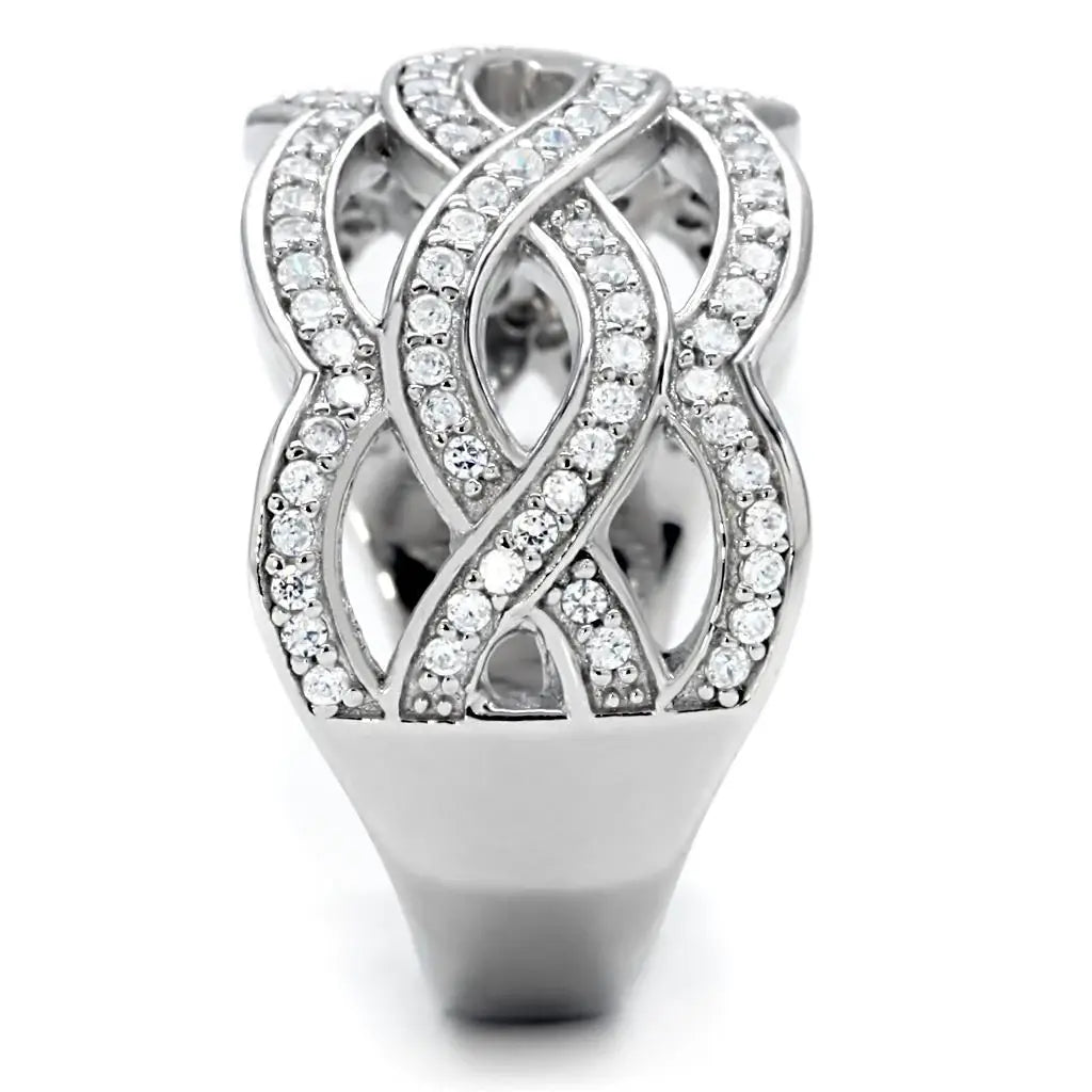 TS010 - Rhodium 925 Sterling Silver Ring with AAA Grade CZ in Clear - Alamode - Flyclothing LLC