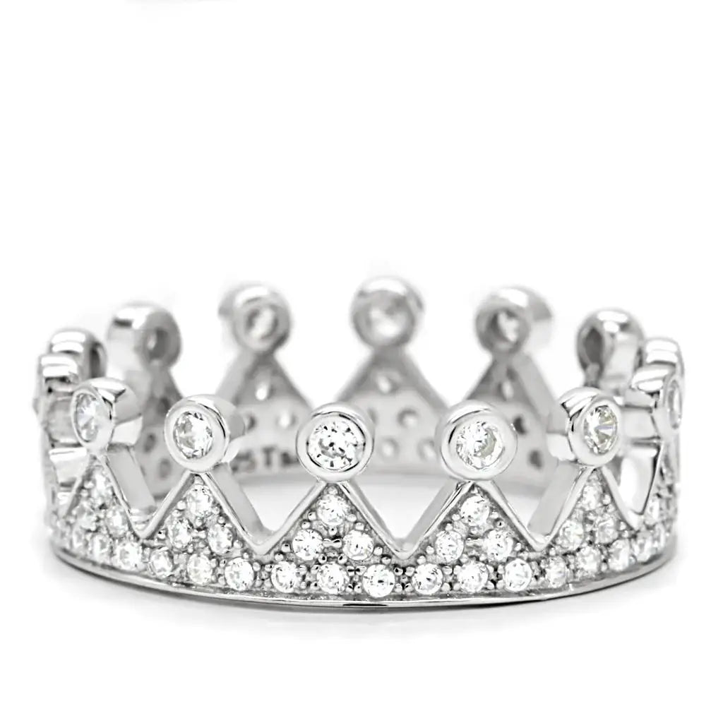 TS011 - Rhodium 925 Sterling Silver Ring with AAA Grade CZ in Clear - Alamode - Flyclothing LLC