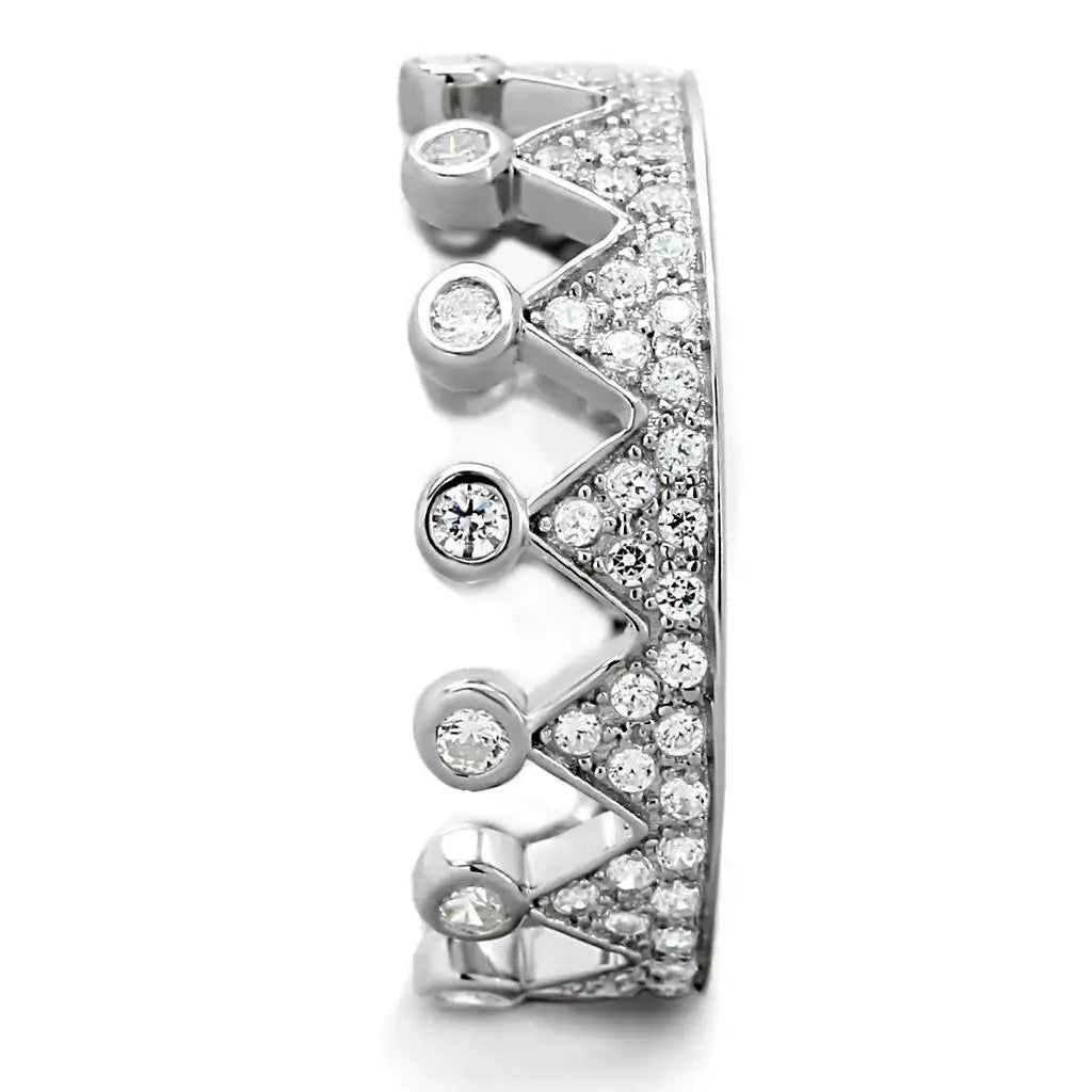 TS011 - Rhodium 925 Sterling Silver Ring with AAA Grade CZ in Clear - Alamode - Flyclothing LLC